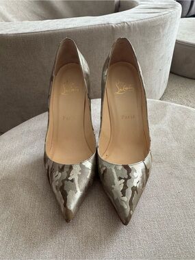Christian Louboutin Metallic Camouflage Pointed Toe Pumps - Gold, Brown, green